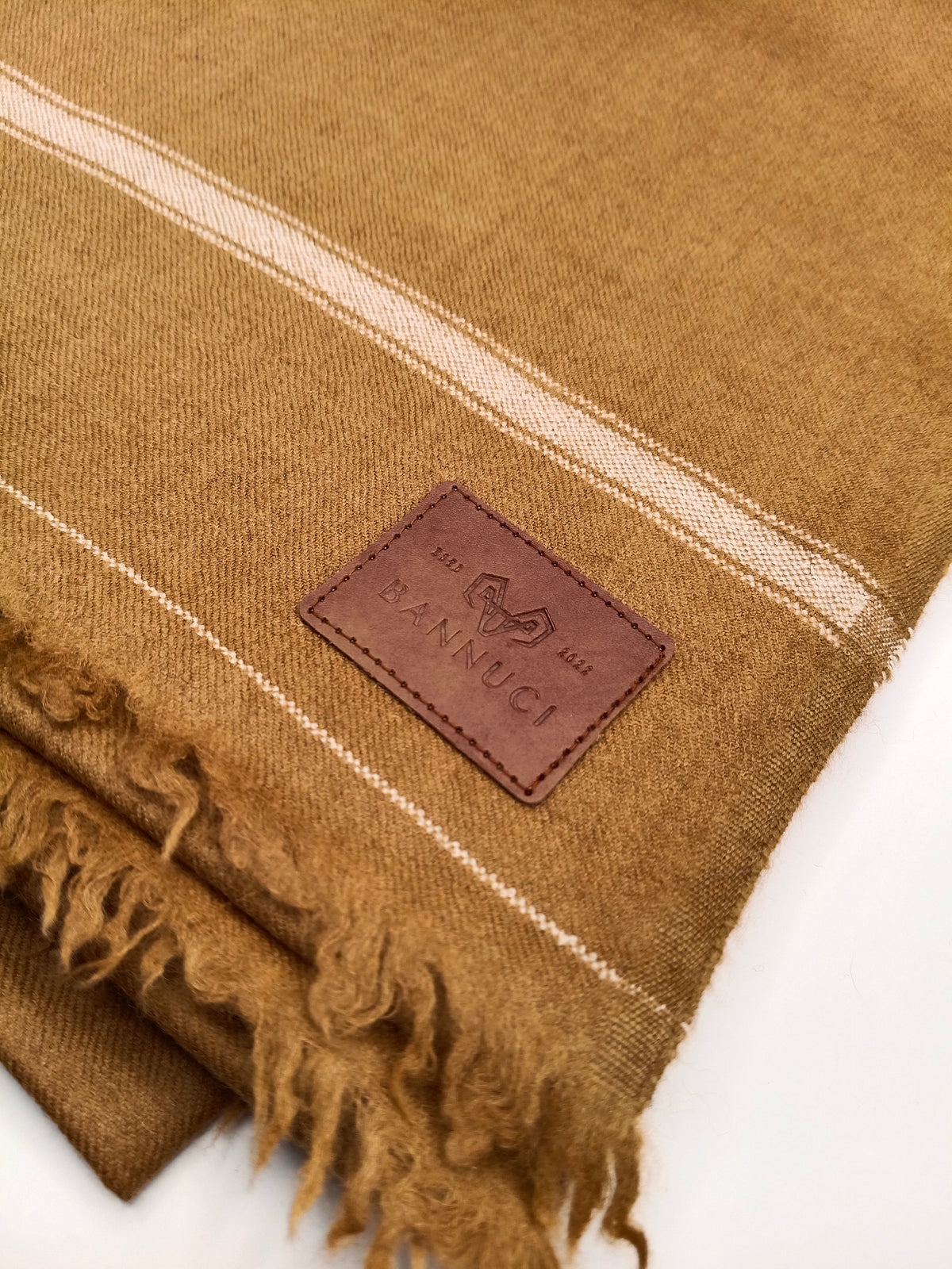 Premium Quality Stripped Double Fiber 72  Camel Color Woolen Shawl
