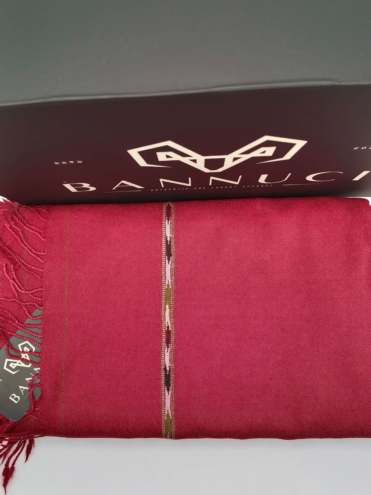 Premium Quality Striped Single 72 Fiber Maroon Woolen Shawl