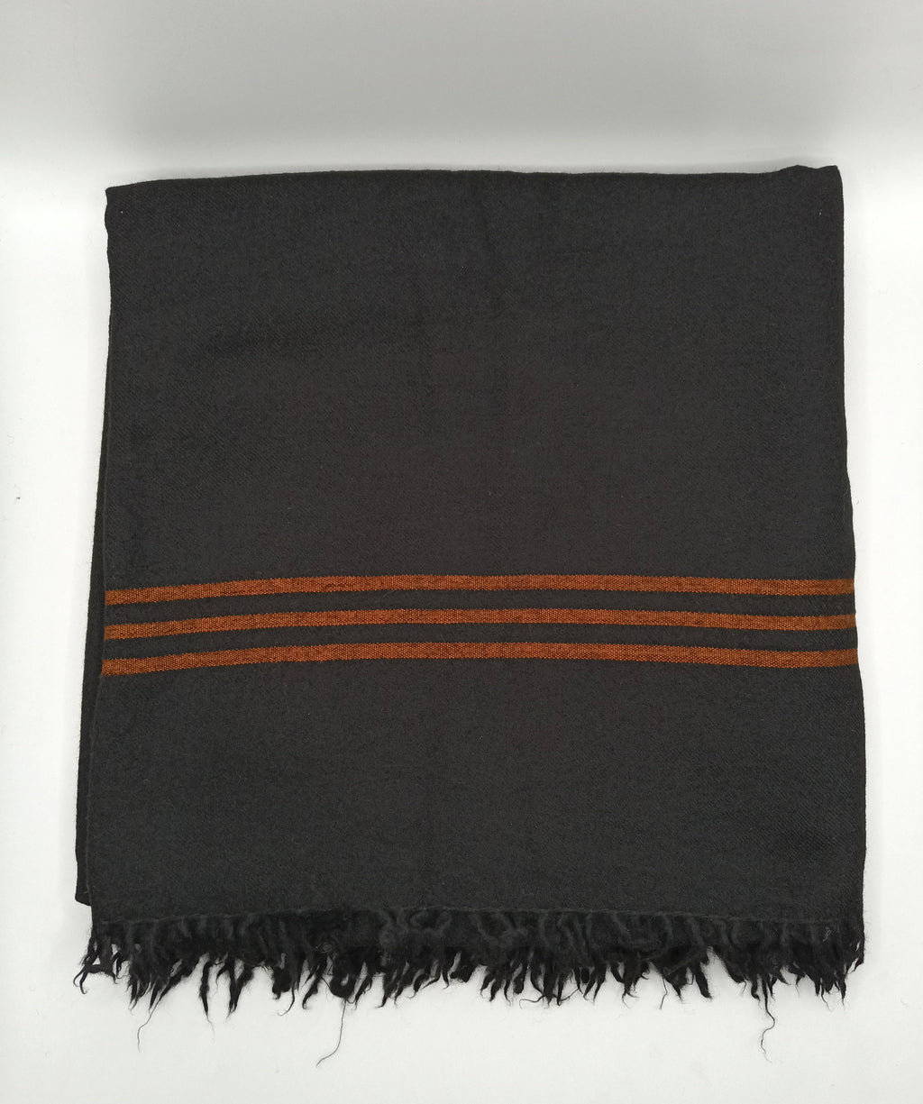 Premium Quality Triple Striped Double Fiber 72 Black Woolen Shawl