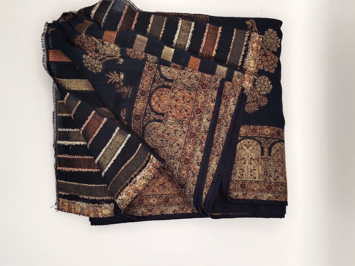Premium Quality Dark Blue Kani Pashmina Cashmere Shawl