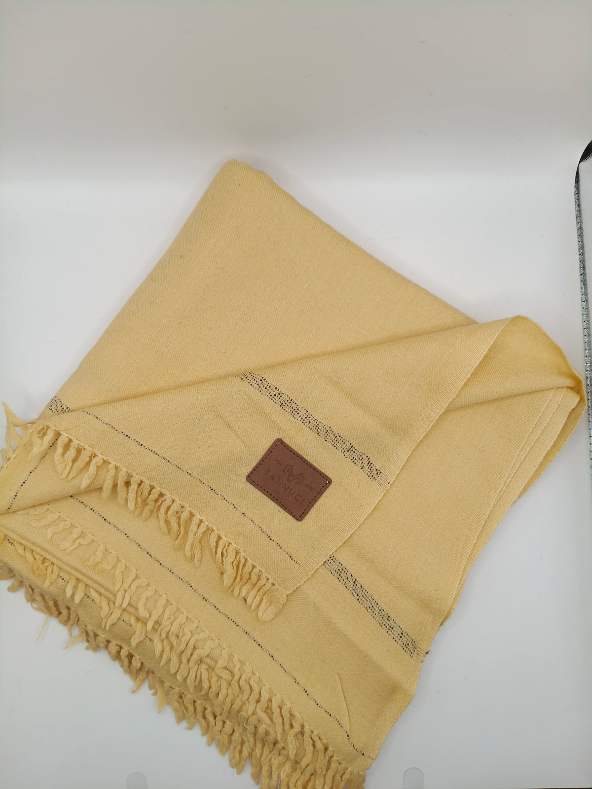 Supreme Quality Camel Colored Pure Angora Rabbit Striped Woolen Shawl