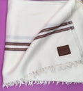 Premium Quality  Dual Colored Striped Double Fiber White Woolen Shawl