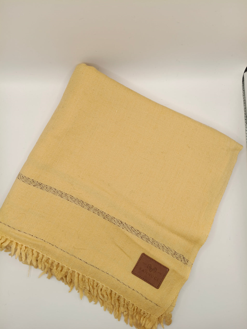 Supreme Quality Camel Colored Pure Angora Rabbit Striped Woolen Shawl