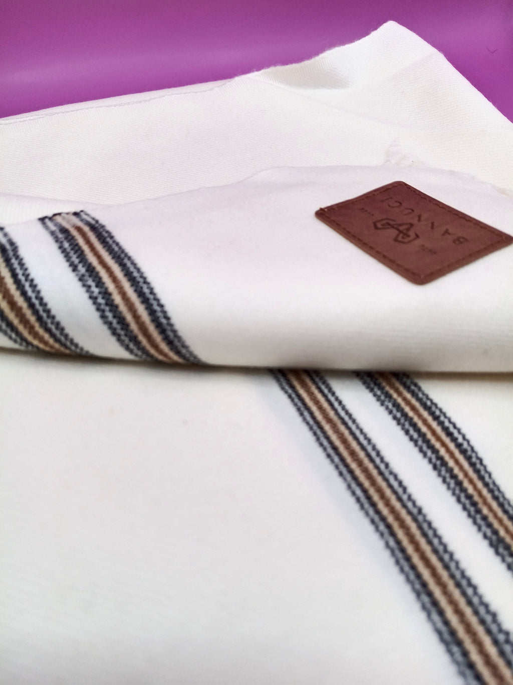 Premium Quality Dual Striped Double Fiber White Woolen Shawl