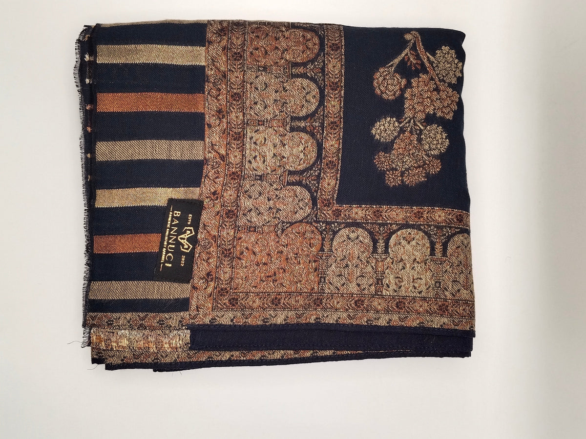 Premium Quality Dark Blue Kani Pashmina Cashmere Shawl