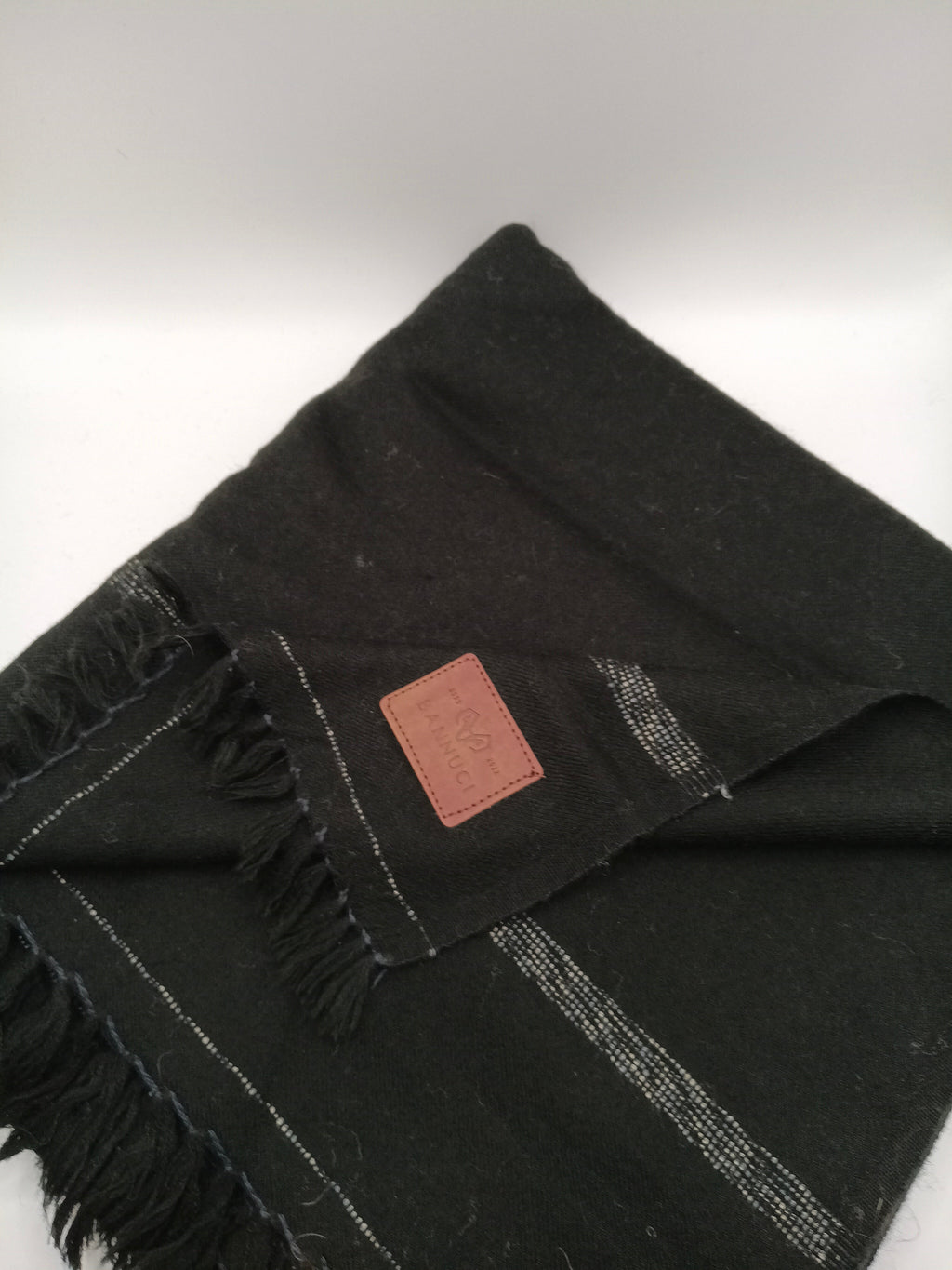 Supreme Quality Black Pure Angora Rabbit Striped Woolen Shawl