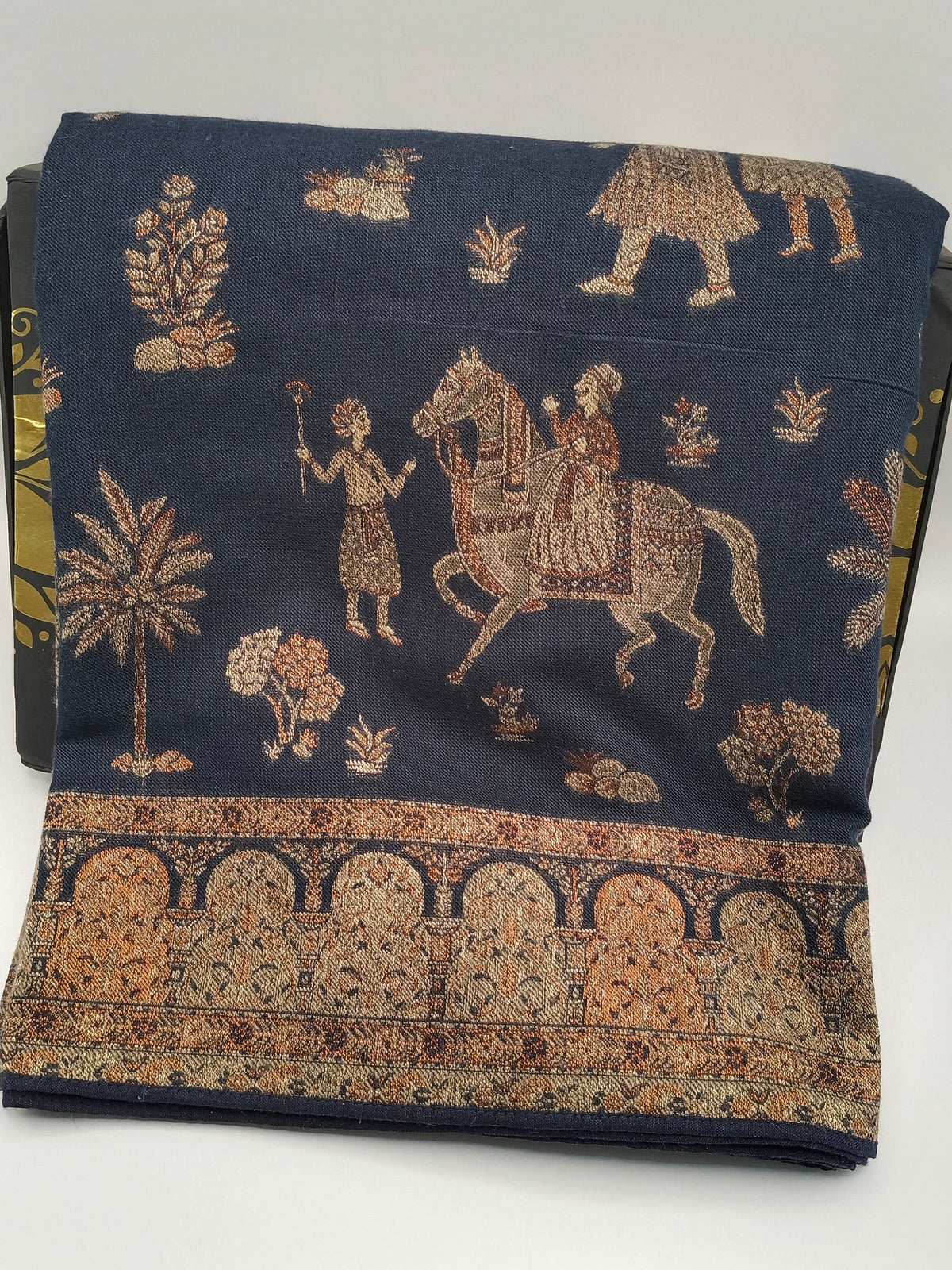 Premium Quality Dark Blue Kani Pashmina Cashmere Shawl