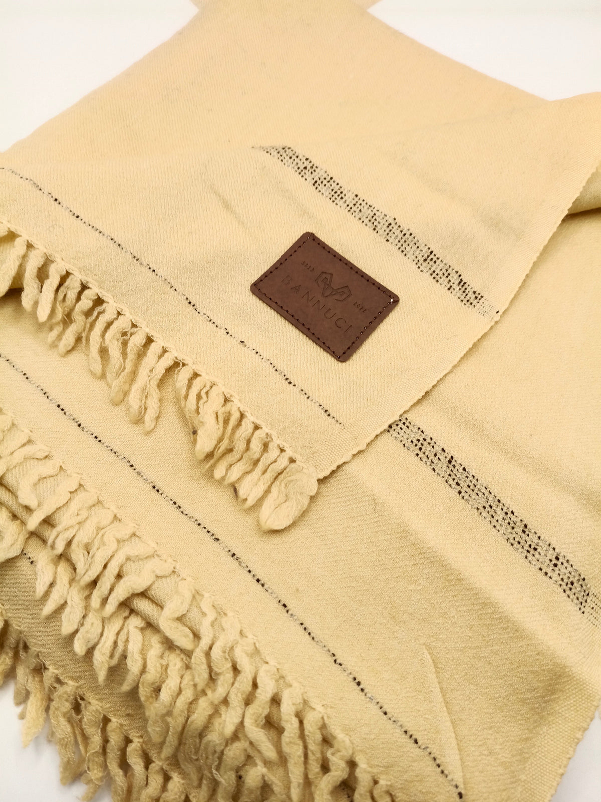 Supreme Quality Camel Colored Pure Angora Rabbit Striped Woolen Shawl
