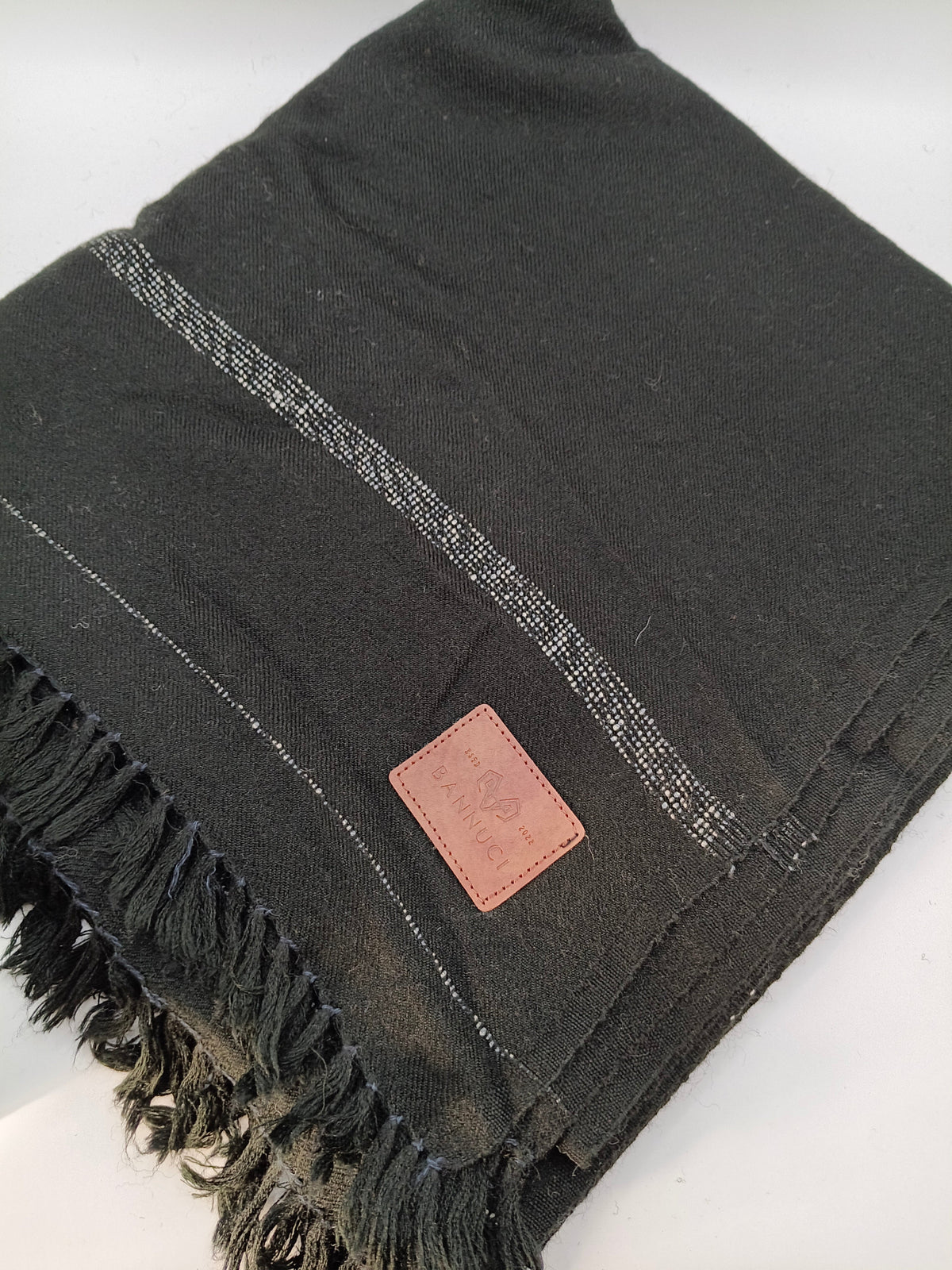 Supreme Quality Black Pure Angora Rabbit Striped Woolen Shawl