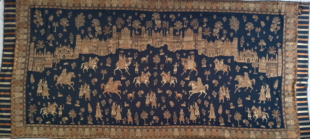 Premium Quality Dark Blue Kani Pashmina Cashmere Shawl