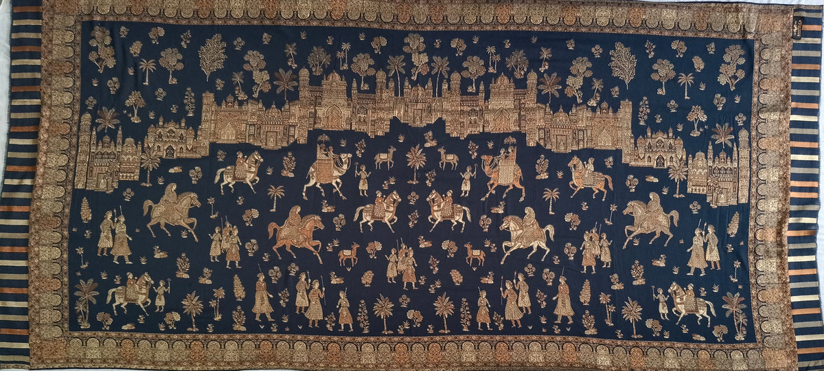 Premium Quality Dark Blue Kani Pashmina Cashmere Shawl