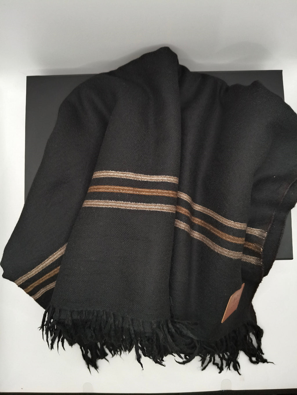 Premium Quality Multi Color Striped Double Fiber 72 Black Woolen Shawl