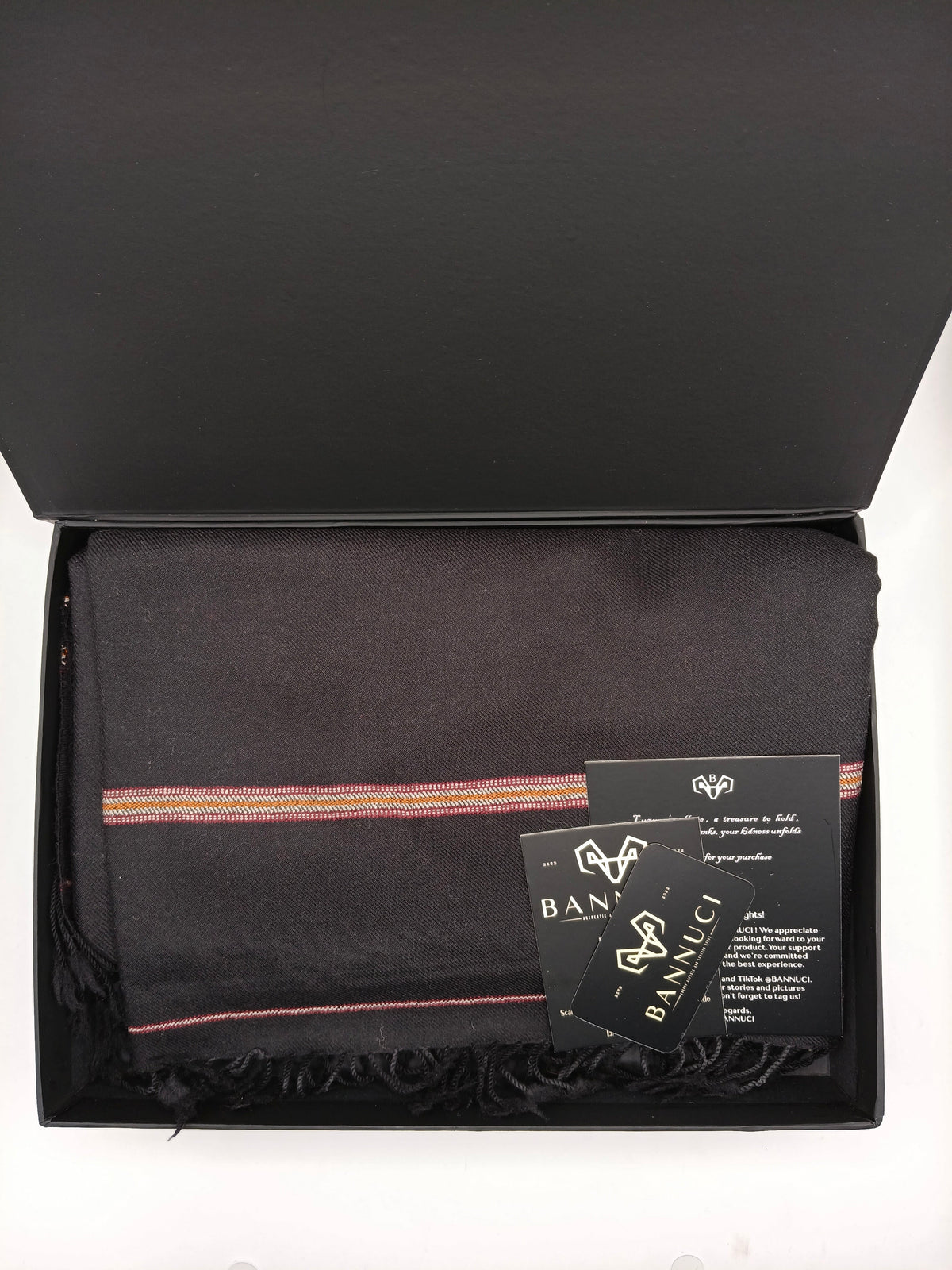 Premium Quality Striped Double Fiber 72 Black Woolen Shawl