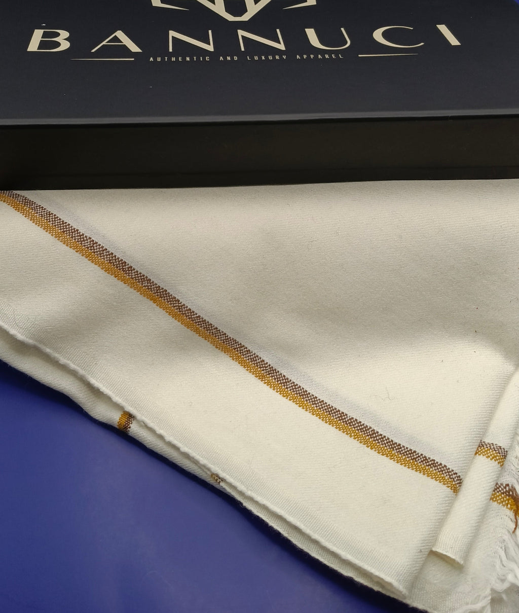 Premium Quality Striped Single Fiber White Woolen Shawl with border