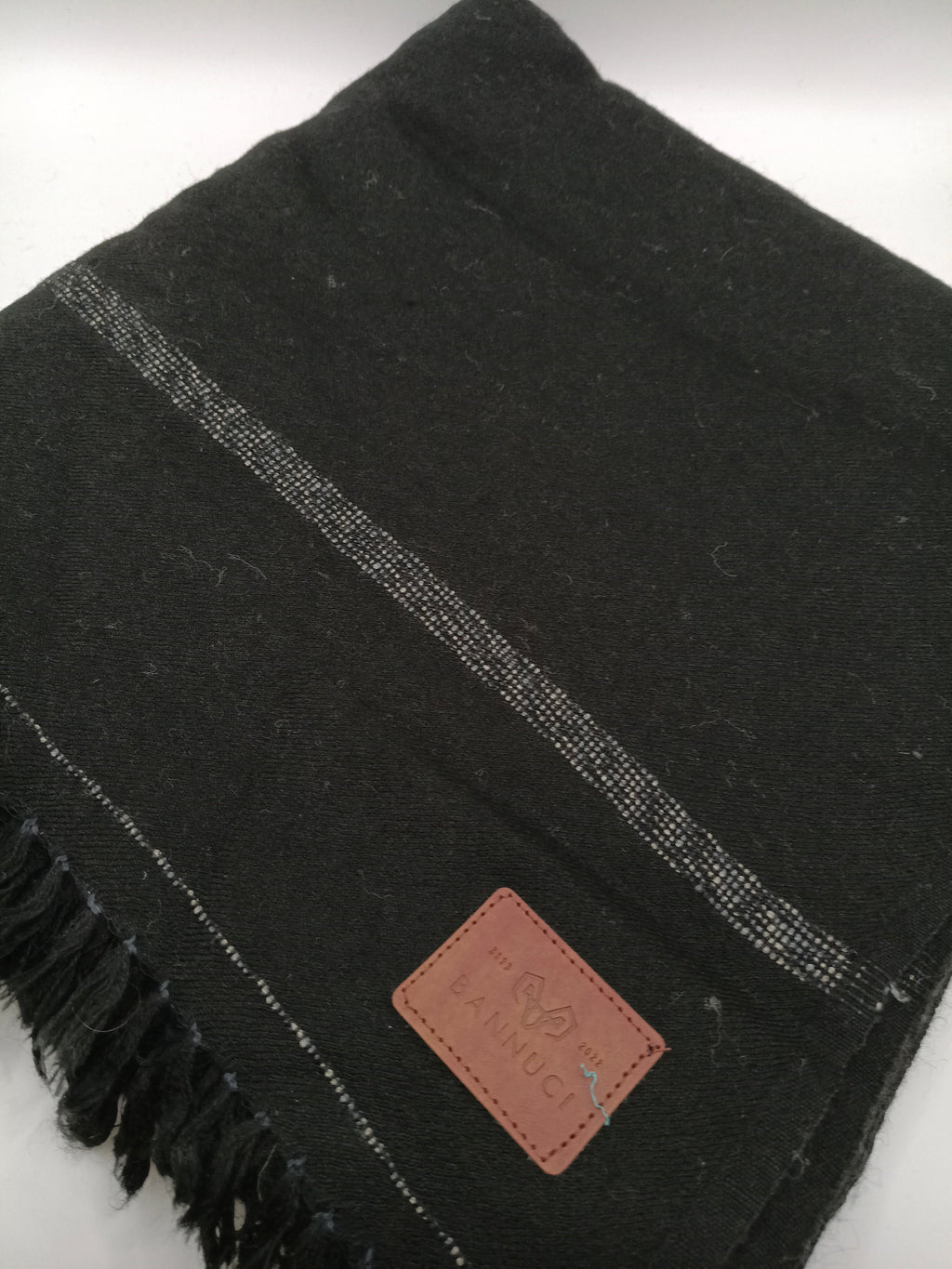 Supreme Quality Black Pure Angora Rabbit Striped Woolen Shawl