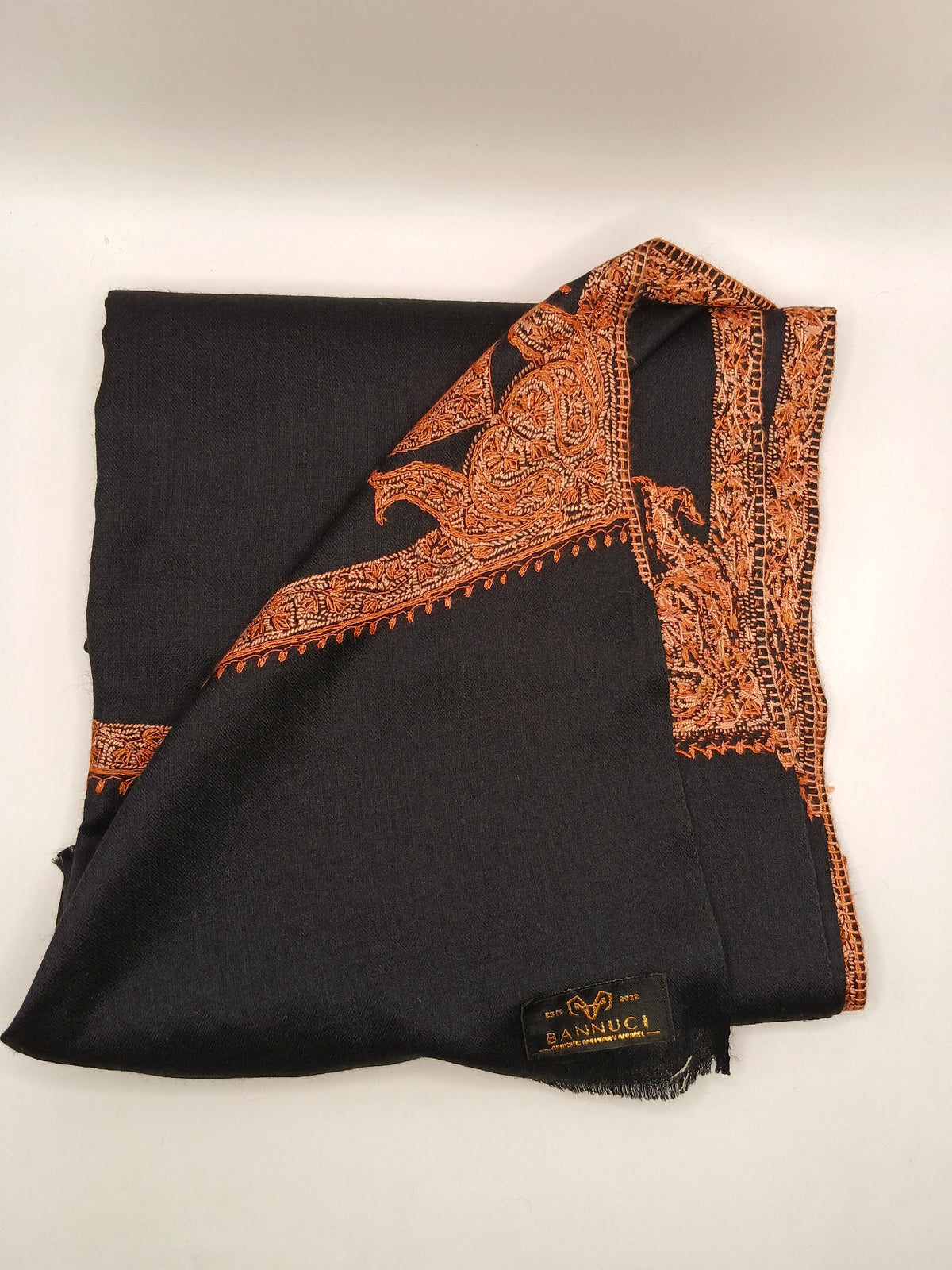 Hand Embroidered Extremely Soft Original Toosh Shawl With Border And 4 Kunj Motifs