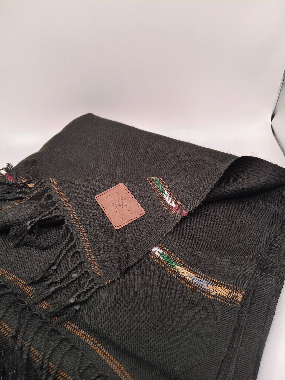 Supreme Quality Black Pure Angora Rabbit Striped Woolen Shawl