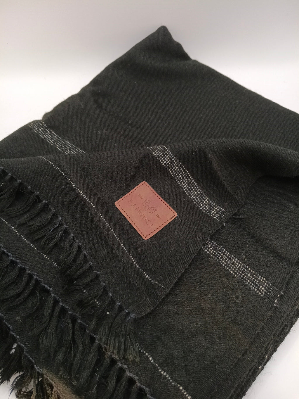 Supreme Quality Black Pure Angora Rabbit Striped Woolen Shawl