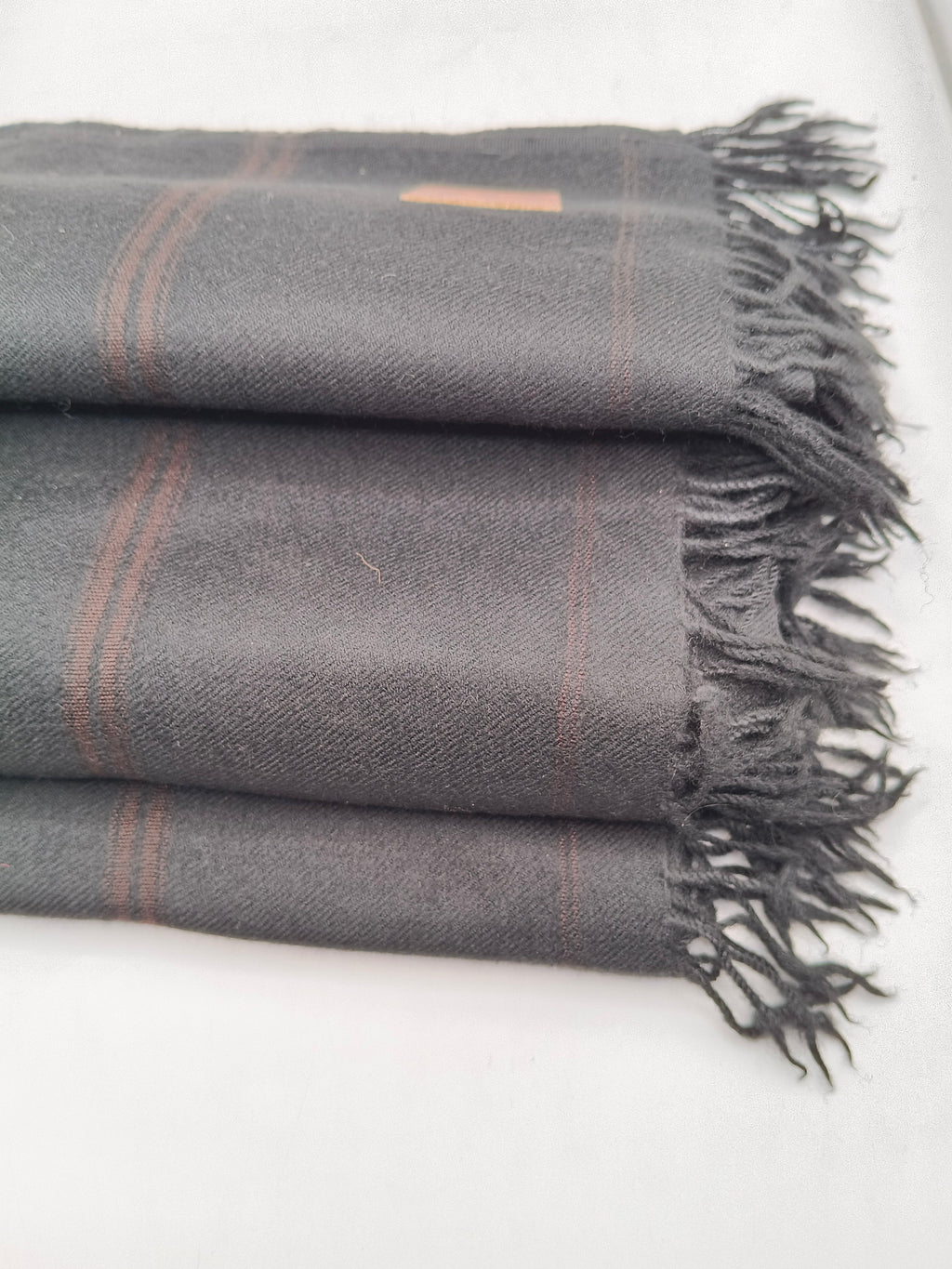 Premium Quality Light Color Striped Double Fiber 72 Black Woolen Shawl