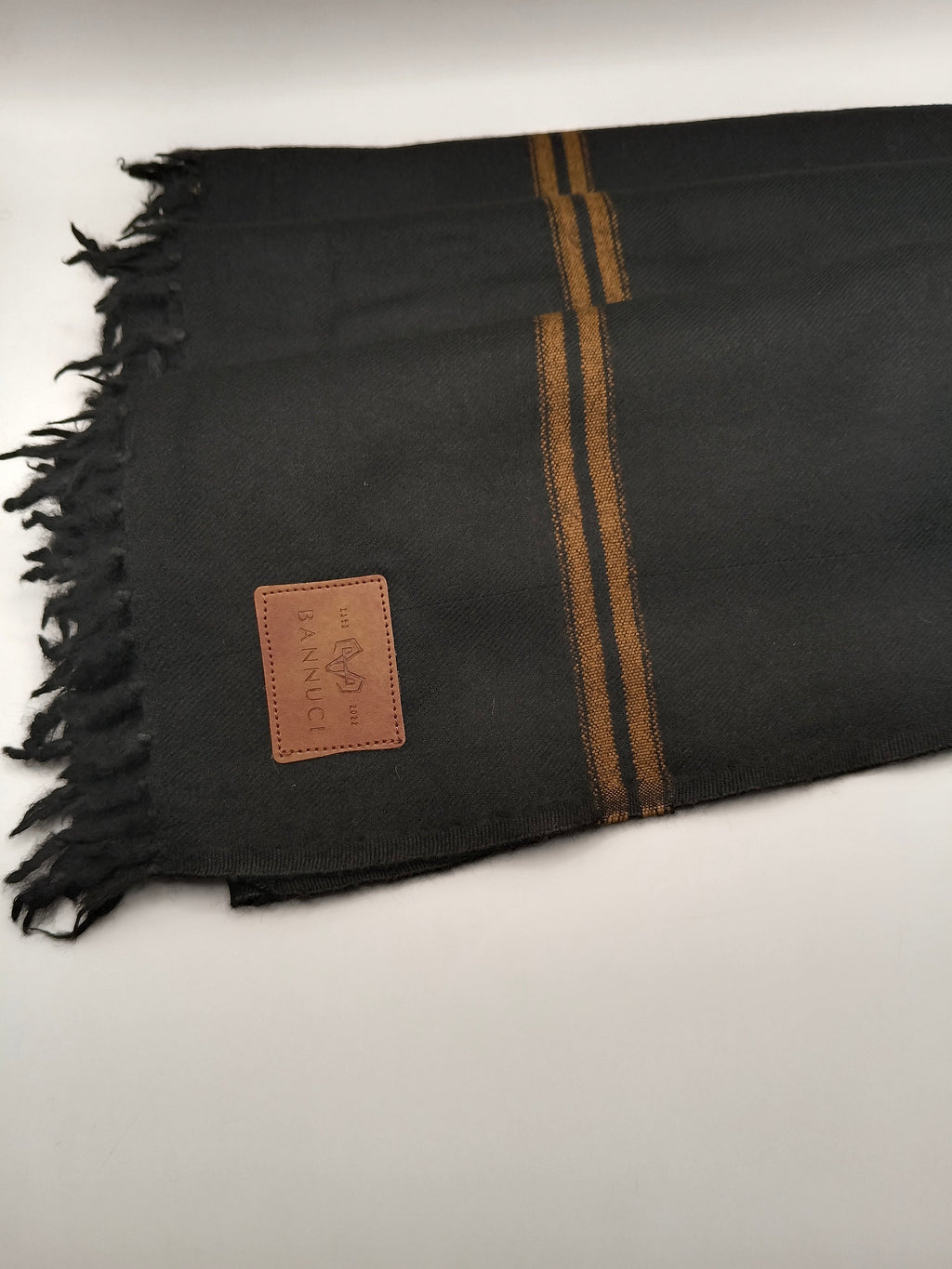 Premium Quality 2 Lines Striped Double Fiber 72 Black Woolen Shawl
