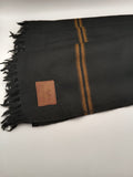 Premium Quality 2 Lines Striped Double Fiber 72 Black Woolen Shawl