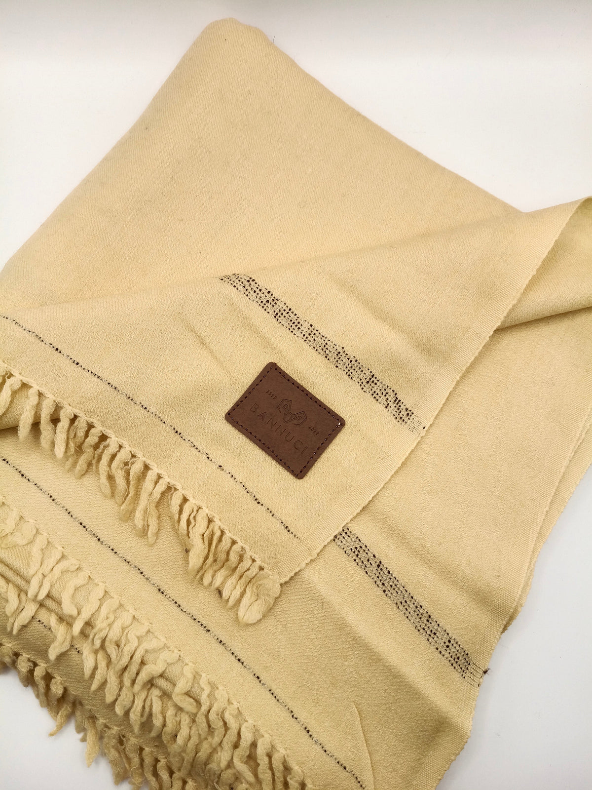 Supreme Quality Camel Colored Pure Angora Rabbit Striped Woolen Shawl